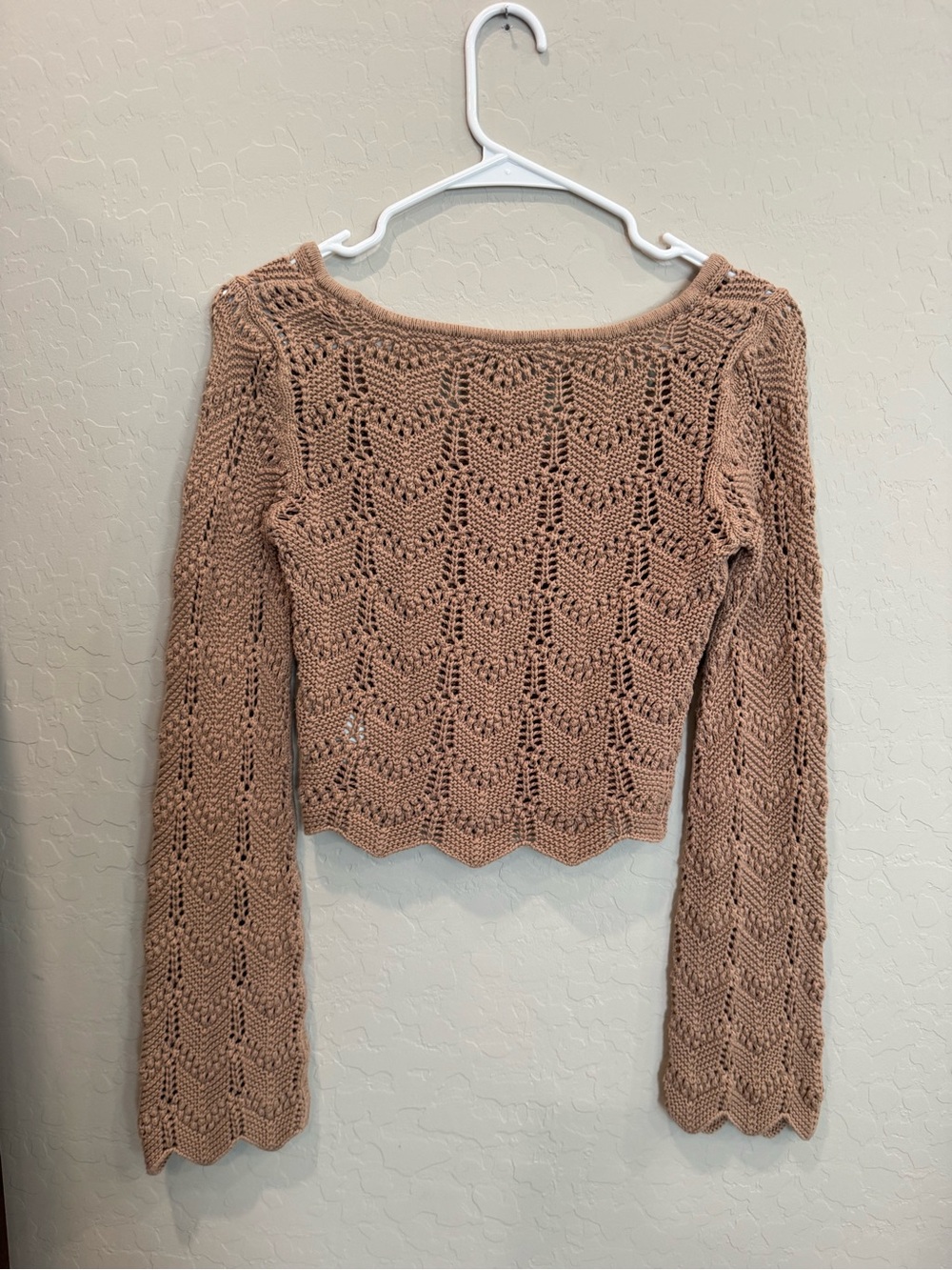 Hollister Women's Crochet Knit Long Sleeve Cropped Top - Taupe Brown - Picture 2 of 5